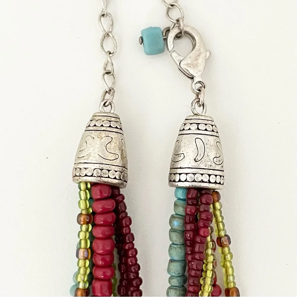 Women's Multistrand Beaded Necklace in Turquoise Browns Boho Summer Colorful